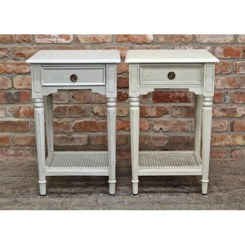 2398 - Pair of contemporary painted two tier bedside tables with turned fluted legs, H 71cm x W 45cm x D 40... 