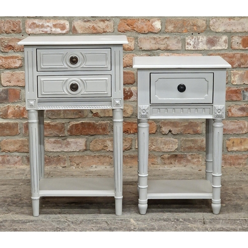 2399 - Two contemporary painted two tier bedside tables with turned fluted legs, the largest measures, H 75... 