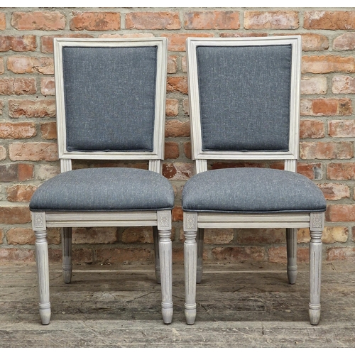 2400 - Pair of contemporary painted dining chairs with upholstered seats and backs, H 96cm x W 49cm (2)