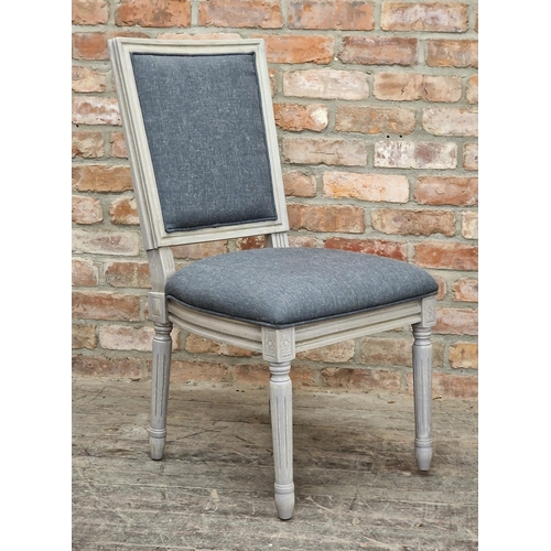 2400 - Pair of contemporary painted dining chairs with upholstered seats and backs, H 96cm x W 49cm (2)