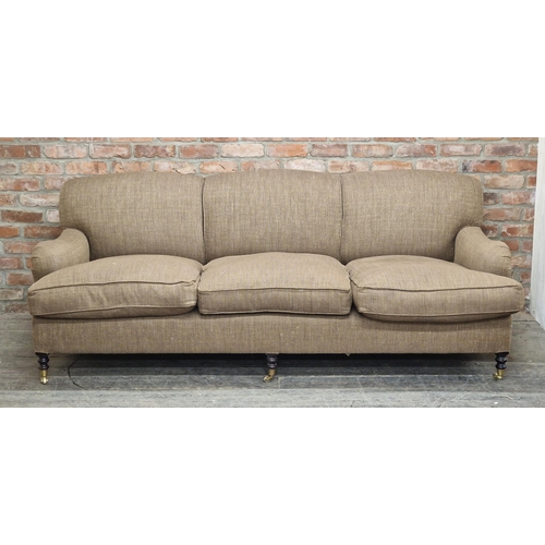 2406 - Good quality three seat sofa by George Smith with herringbone upholstery, feather filled cushions, o... 