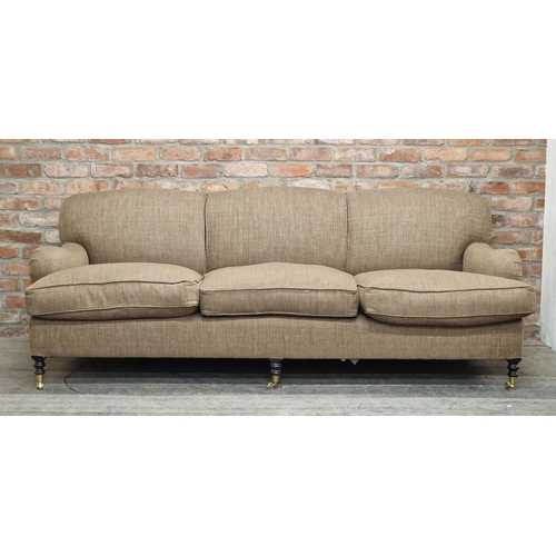 2406 - Good quality three seat sofa by George Smith with herringbone upholstery, feather filled cushions, o... 