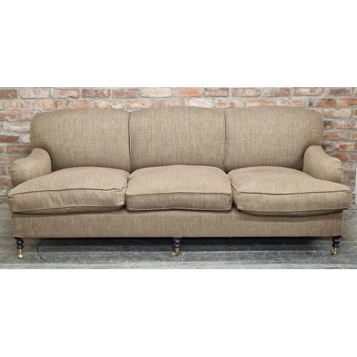 2406 - Good quality three seat sofa by George Smith with herringbone upholstery, feather filled cushions, o... 