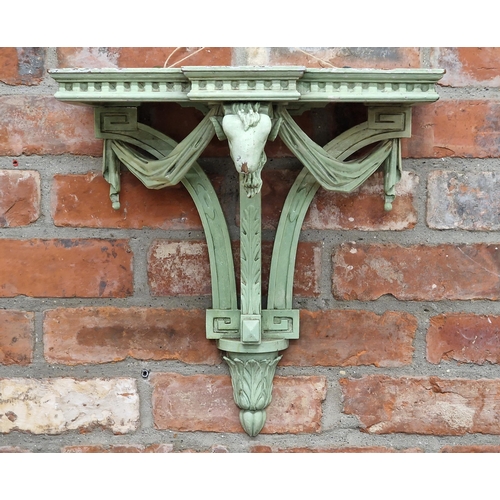 2416 - Regency Adams style painted wall bracket with central rams head, H 44cm x W 43cm x D 26cm