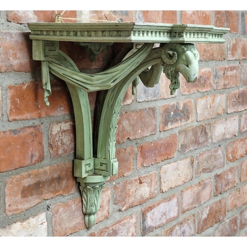 2416 - Regency Adams style painted wall bracket with central rams head, H 44cm x W 43cm x D 26cm