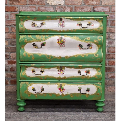 2417 - Painted chest of four drawers with turned front legs, H 109cm x W 99cm x D 50cm