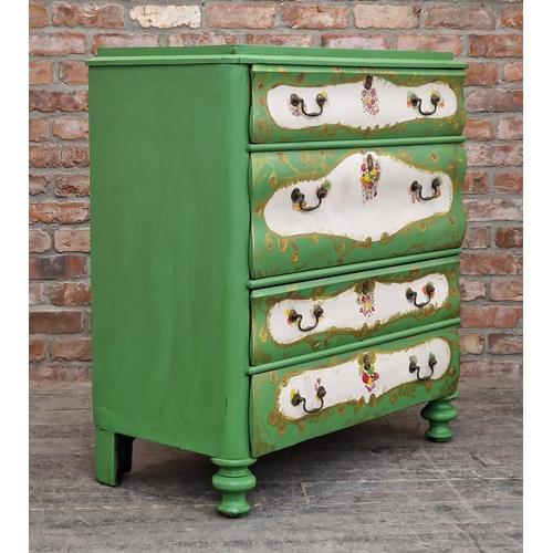 2417 - Painted chest of four drawers with turned front legs, H 109cm x W 99cm x D 50cm