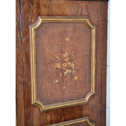 2418 - Decorative mahogany two door hall cupboard with painted inset panels of Italian scenes and flowers, ... 