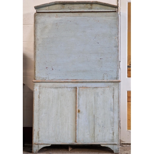 2419 - Rustic Gustavian pine dresser/kitchen cabinet, in original paint, with fall front enclosing a compar... 