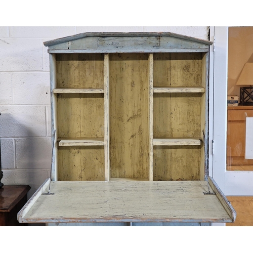 2419 - Rustic Gustavian pine dresser/kitchen cabinet, in original paint, with fall front enclosing a compar... 