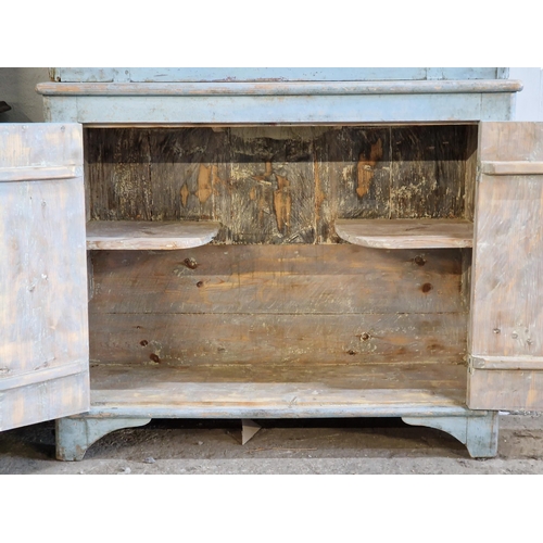 2419 - Rustic Gustavian pine dresser/kitchen cabinet, in original paint, with fall front enclosing a compar... 