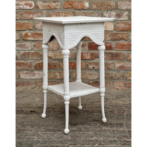 2421 - Painted two tier side table with spiral twist supports and basket weave rattan detail, H 71cm x W 38... 