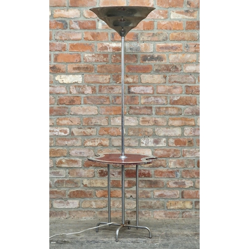 2204 - Vintage Art Deco chrome uplighter with integrated glass top table stand, H 171cm x W 56cm