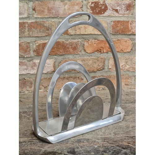 2241 - Vintage cast aluminium magazine rack in the form of stirrups, H 45.5cm x W 39cm x D 13cm