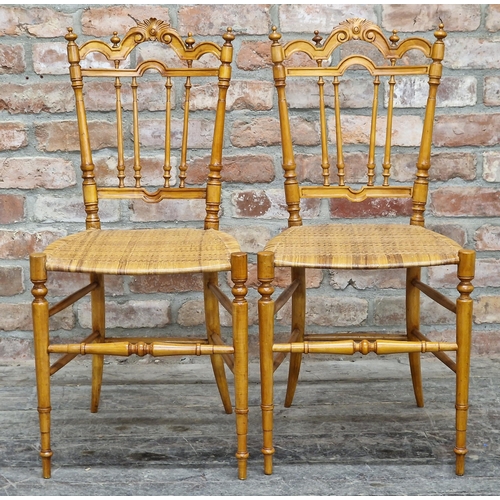 2361 - Pair of Victorian satinwood bedroom chairs with cane seats and turned spindle backs, H 88cm x W 42cm... 