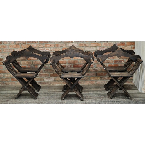 2365 - Set of six Italian walnut Savonarola chairs, H 89cm x W 81cm