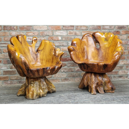 2366 - Pair of naturalistic swivel tub chairs, H 85cm x W 85cm (2)