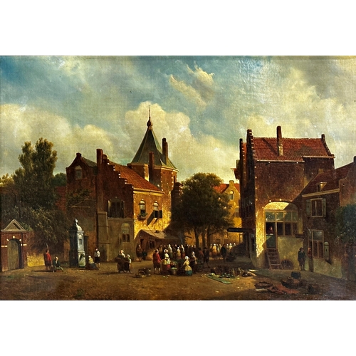 2500 - D. Pols (19th century, Dutch) - Street scene with figures, signed, oil on canvas, 43 x 60cm, framed