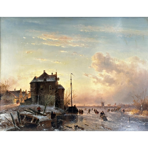 2502 - Charles Leickert (1816-1907, Dutch) - A Winter Skating Scene, signed and dated '52, oil on panel, 46...