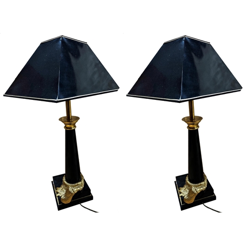 2212 - Exceptional quality pair of Hollywood chic table lamps by Mariner S A of Spain, ebonised columns wit... 