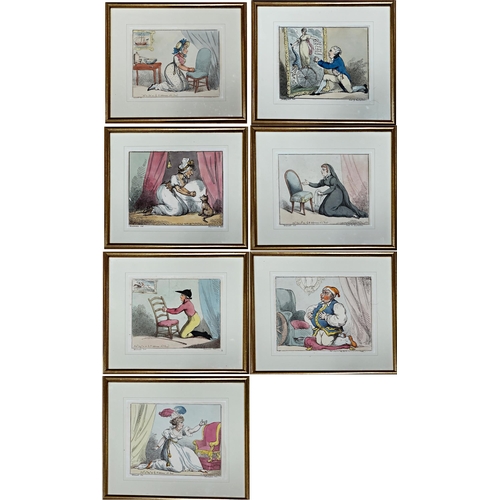 2516 - Thomas Rowlandson after George Woodward - Seven satirical caricatures of figures on their knees pray... 