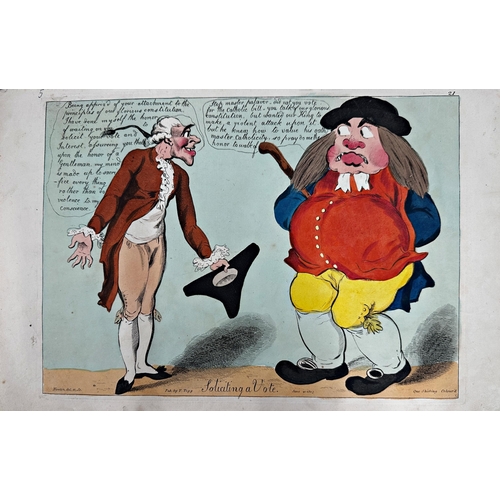 2517 - Five antique satirical colour engravings by Gillray, Newton, Cruikshank etc, unframed