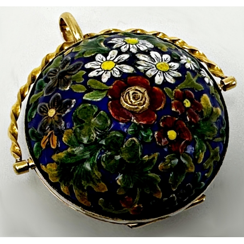 1043 - 18th century novelty basket shaped gold and enamel pocket watch signed Thuillier, Geneve, chain fuse... 