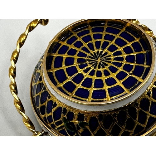 1043 - 18th century novelty basket shaped gold and enamel pocket watch signed Thuillier, Geneve, chain fuse... 