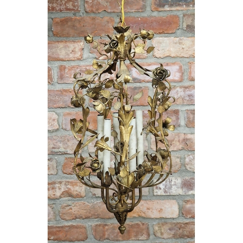 2222 - Good quality French five branch electrolier, with gilt foliate cage, 67cm high