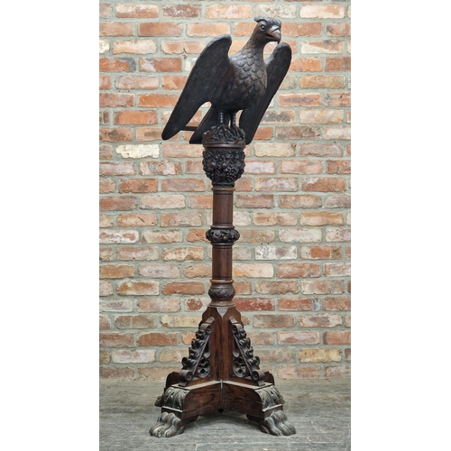 2437 - Exceptional Victorian carved oak eagle lecturn, the well carved eagle on column, the top carved with...
