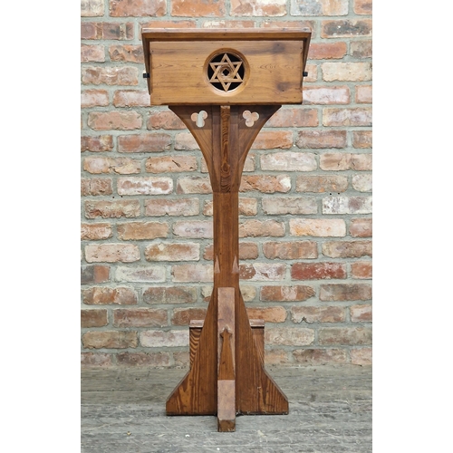 2439 - Antique pitch pine gothic lectern, carved with a Star of David, 133cm high x 55cm wide