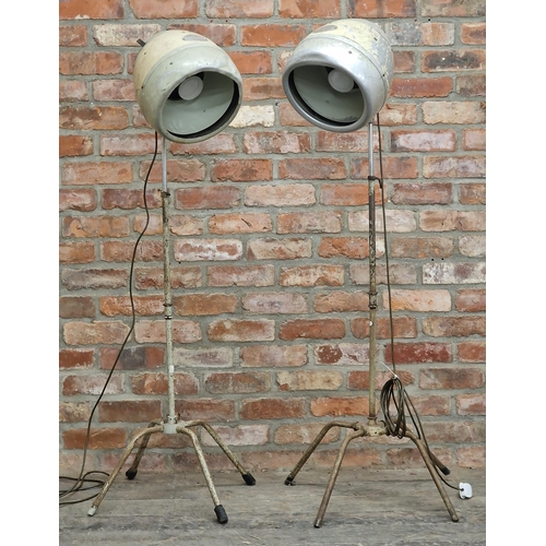 2224 - Pair of aluminium 'Rapid Junior Mark II' salon hair dryers converted to lamps, H 147cm