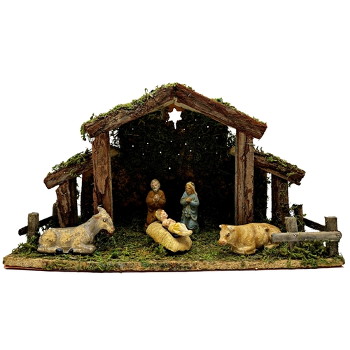 410 - Nardi of Italy nativity scene, terracotta figures of Mary, Joseph, Christ, cattle and ass, with a mo... 