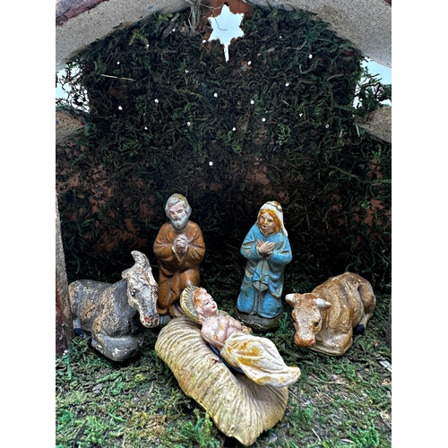 410 - Nardi of Italy nativity scene, terracotta figures of Mary, Joseph, Christ, cattle and ass, with a mo... 