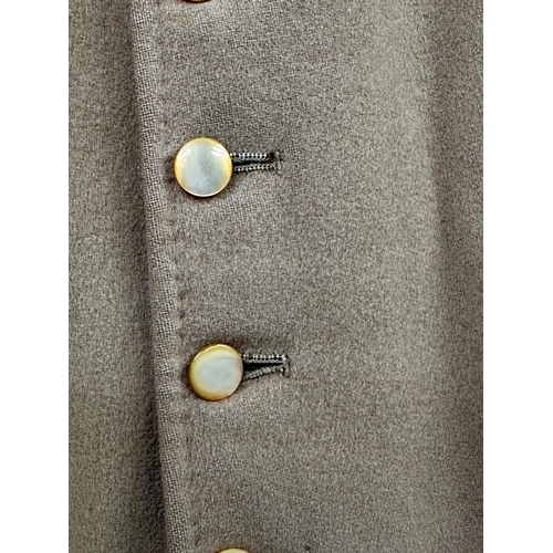 496 - A Moss Bros double breasted blazer with unusual gold buttons plus a further beige Strachan & Co wais... 