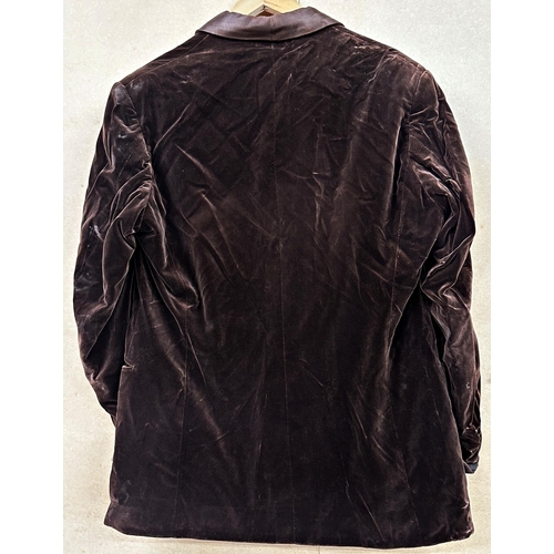 497 - A brown silk velvet smoking jacket bespoke tailored by Denman & Goddard of London approx size 38 reg