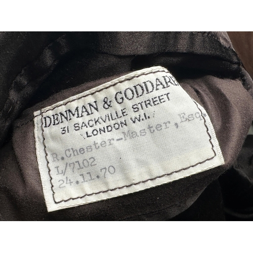 497 - A brown silk velvet smoking jacket bespoke tailored by Denman & Goddard of London approx size 38 reg