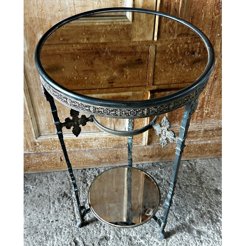 2453 - Two Tiered Mirrored French Empire wine/occasional Table with applied metal detail
70 high x 41cm dia... 