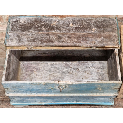 2455 - Two rustic chests with rising lids together with a painted hanging wall rack (3)