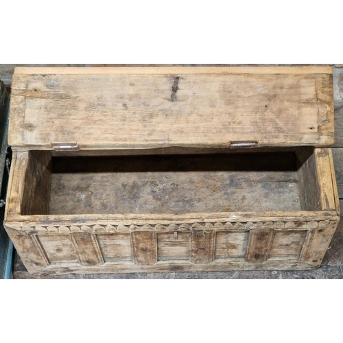 2455 - Two rustic chests with rising lids together with a painted hanging wall rack (3)