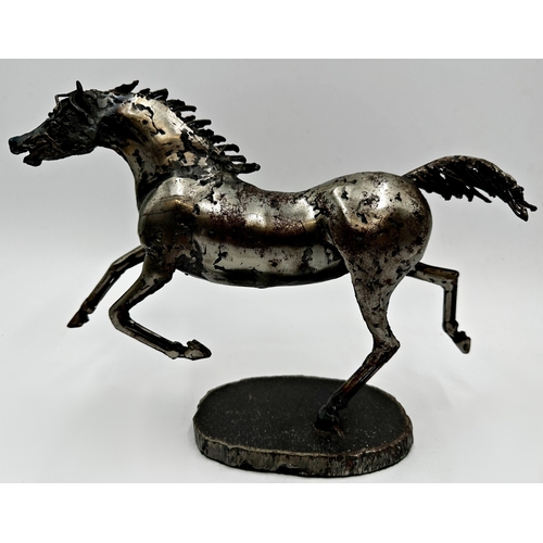 393 - A mixed miscellaneous lot comprising a bespoke steel galloping horse figure, a further cold painted ... 