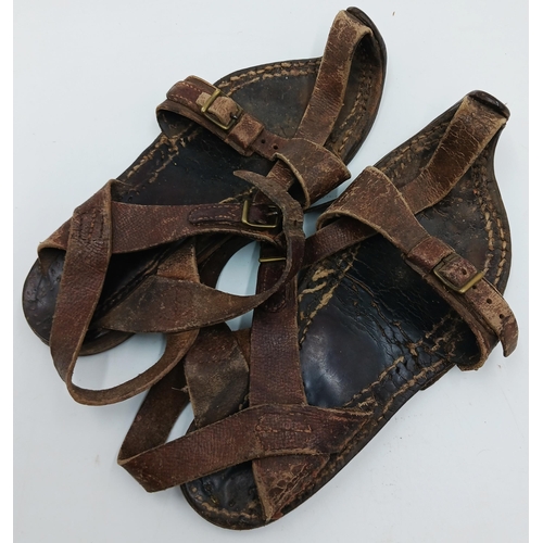 84 - The estate of Peter & Joy Evans of Whiteway, Stroud - pair of leather sandals made by Stanley Randol... 