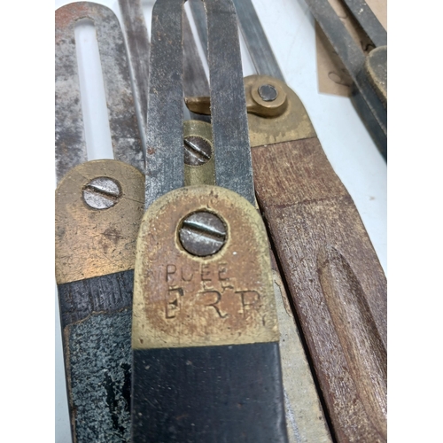 112 - The estate of Peter & Joy Evans of Whiteway, Stroud - seven adjustable bevels, ebony and rosewood ex... 