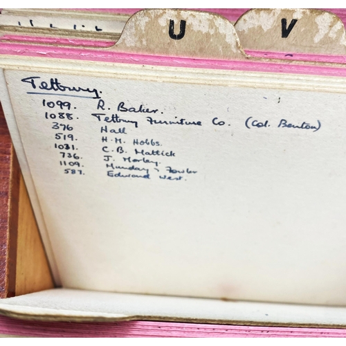 52 - The estate of Peter & Joy Evans of Whiteway, Stroud - An old wooden box file card index with a colle... 