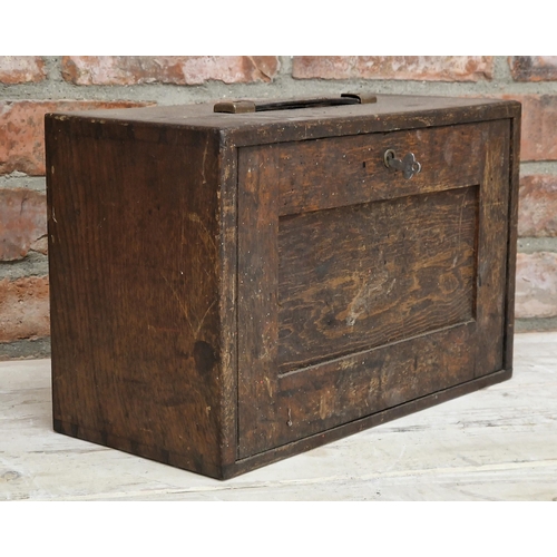 295 - Vintage wooden engineers cabinet, the locking front door enclosing four long drawers, 26 x 40cm