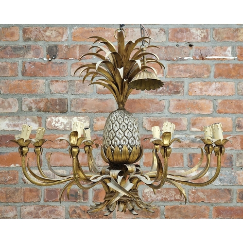 2225 - Good quality early 20th century French gilt pineapple chandelier, 68cm high x 84cm diameter