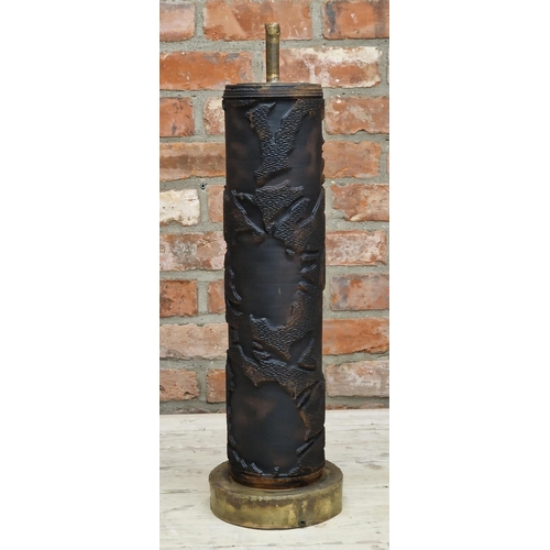 2226 - Unusual table lamp, the column fashioned from a wallpaper printing barrel, 71cm high