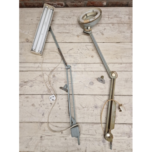 2227 - Two Vintage Industrial articulated medical lamps