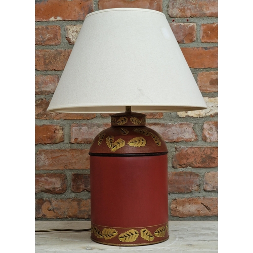 2229 - Toleware tea cannister lamp, 67cm high including shade