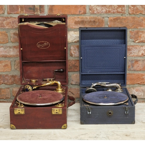 414 - Electron Edison Bell wind up box gramophone, with collection of 78s, further box gramophone (2)